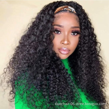 Free Shipping 200 Density Wet And Wavy Kinky Curly Brazillian Virgin100% Human Hair Colorful Headband Wig For Black Women